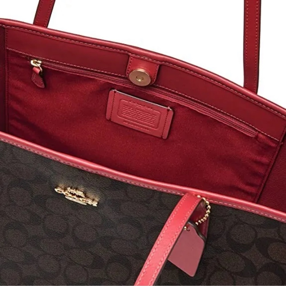Coach NWT $398 Coach 5696 City Tote Signature Canvas Brown 1941 Red - Picture 12 of 13